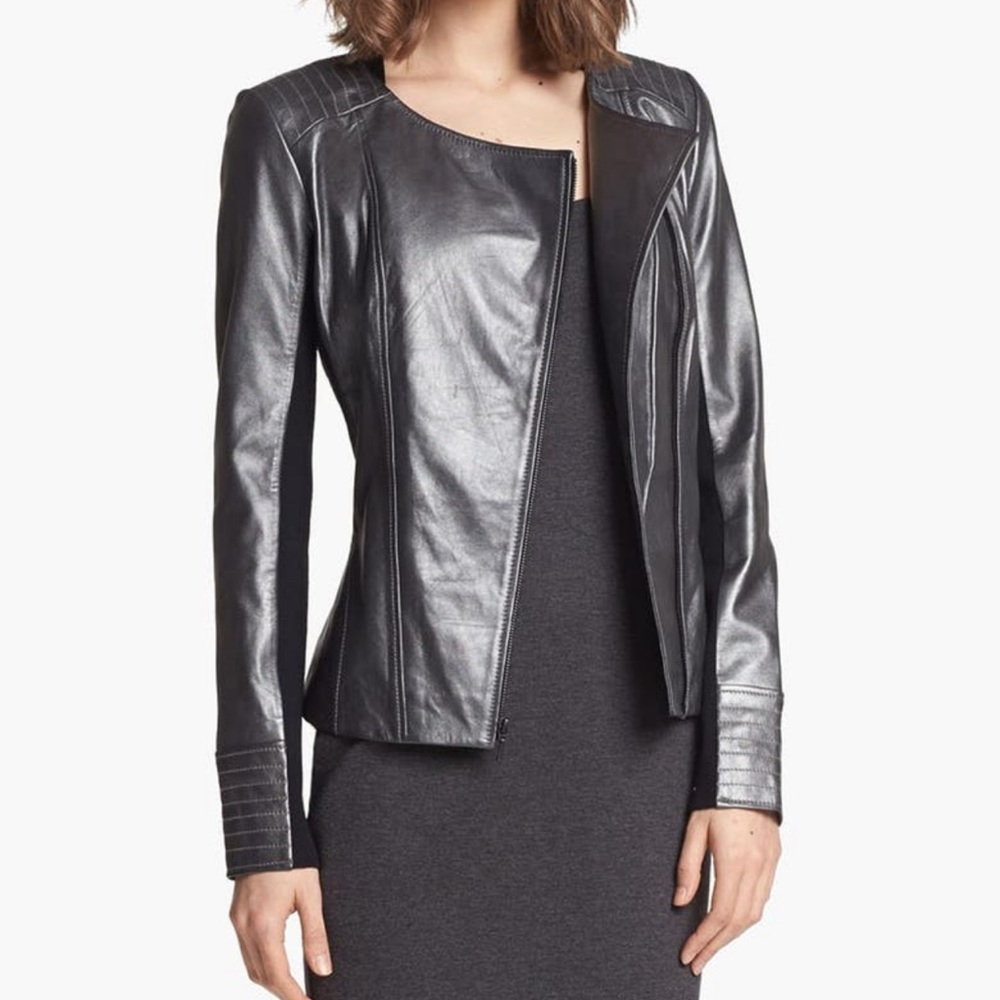 Trouve (Nordstrom) Metallic Moto Biker jacket *real leather*
